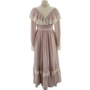 Vintage Gunne Sax Mauve Cotton Blend Lacy Prairie Maxi Dress Women’s S Preowned